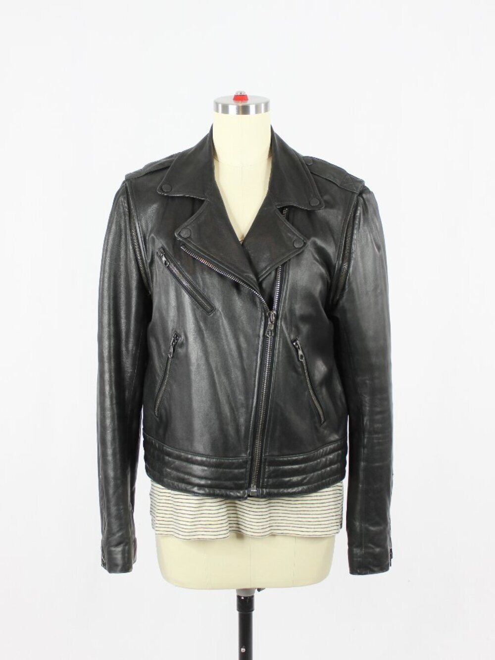 RAG & BONE Bowery Black Leather Convertible Motorcycle Moto Jacket Vest, Size 8